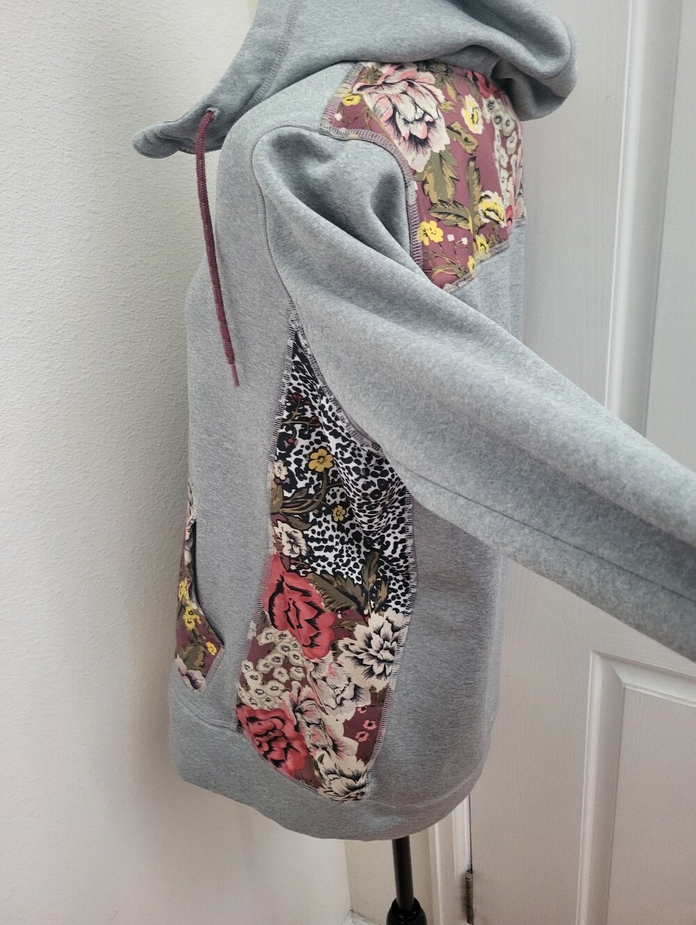 Burton Gray Zip Hoodie with Pink Floral & Leopard Patch Pockets - Picture 8 of 8